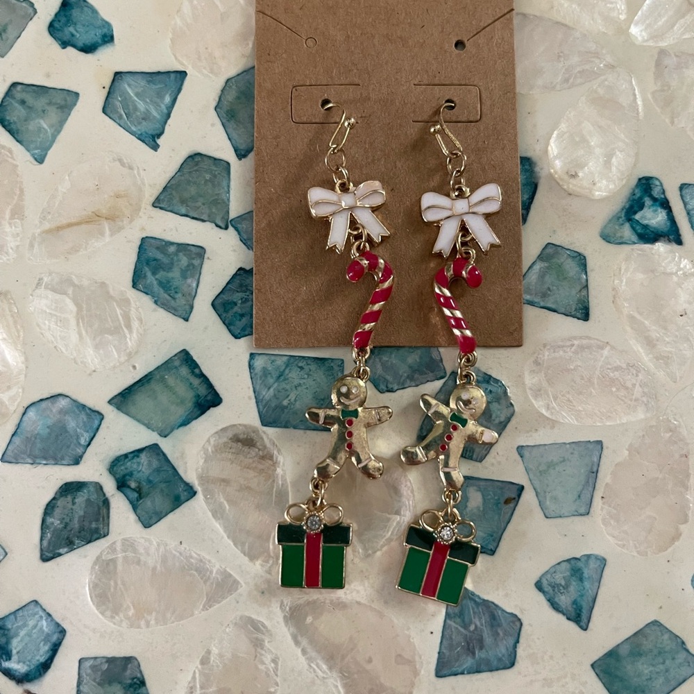 Festive Christmas Earrings with Candy Cane and Gift Charms